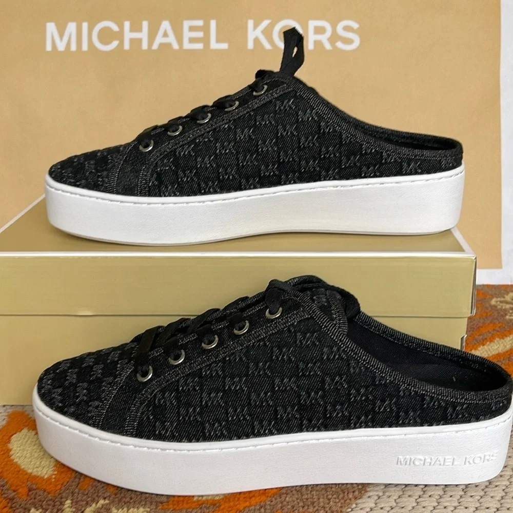Michael Kors POPPY SLIDE SNEAKER MK DEBOSSED WASHED DENIM 49T4POFP3D Platforms